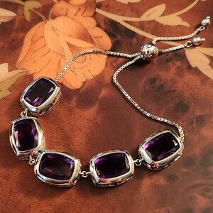 JTV African Amethyst Silver Bolo Bracelet